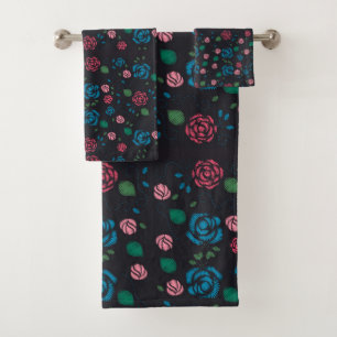 Motif floral rouge et bleu vintage
