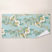 Motif floral sans parfum avec fleurs de coton blan (Serviette de bain)