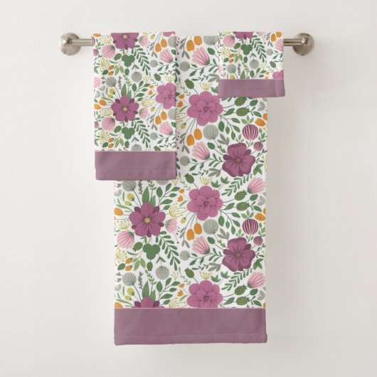 Motif Floral tendance rose jaune pourpre vert (En situation)