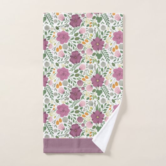Motif Floral tendance rose jaune pourpre vert (Serviette à main)