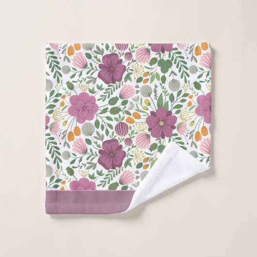 Motif Floral tendance rose jaune pourpre vert (Gant de toilette)