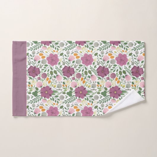 Motif Floral tendance rose jaune pourpre vert (Serviette à main)