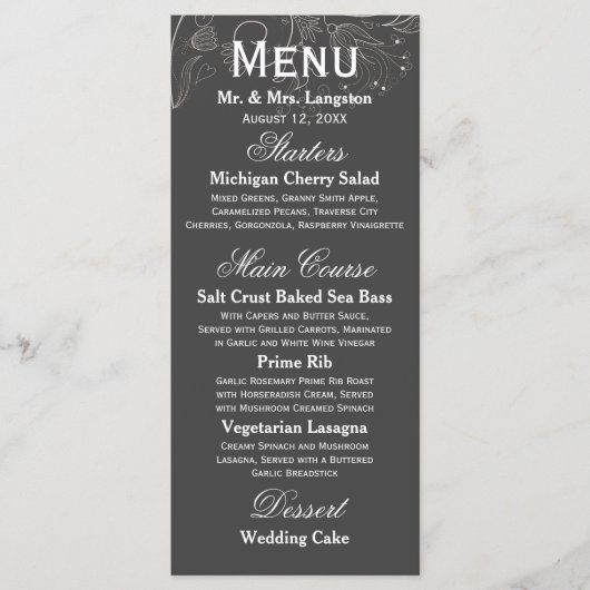 Motif floral Tulipe gris/blanc - Menu de réception (Devant)