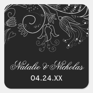 Motif floral Tulipe noire/blanche - Sticker Carré