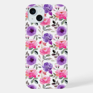 Motif floral vibrant à l'aquarelle en rose et viol