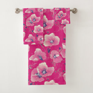 Motif floral vibrant en rose, blanc et bleu royal