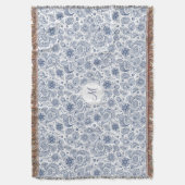 Motif Floral Vintage Bleu Monogramme T Couverture (devant Vertical)