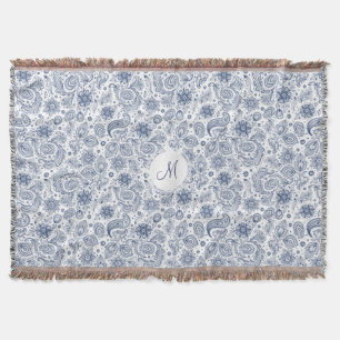 Motif Floral Vintage Bleu Monogramme T Couverture