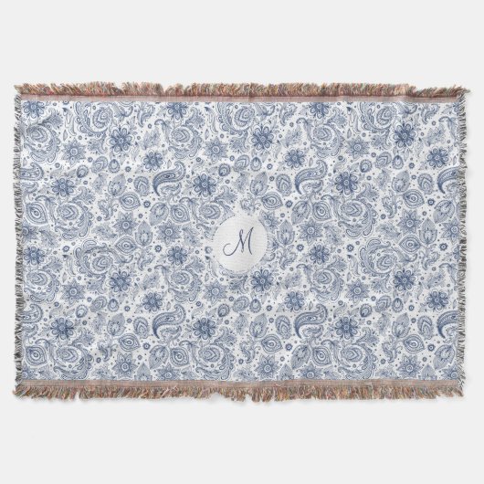 Motif Floral Vintage Bleu Monogramme T Couverture (Devant)