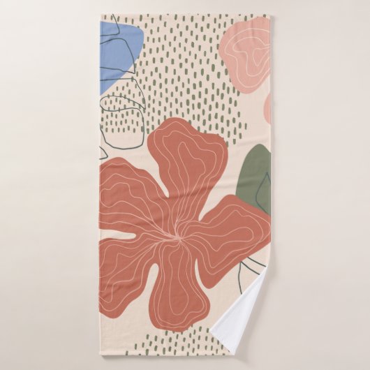 Motif fluide floral dessiné à la main, collage cré (Serviette de bain)