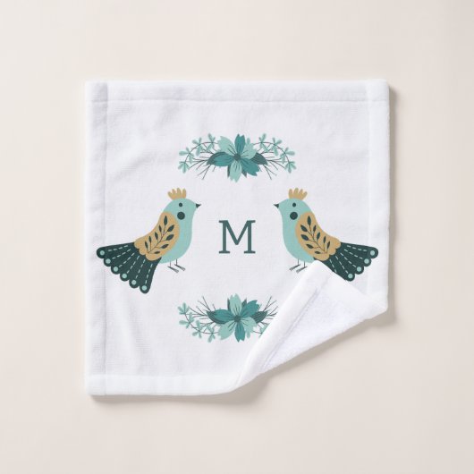 Motif folklorique scandinave avec oiseaux et fleur (Gant de toilette)