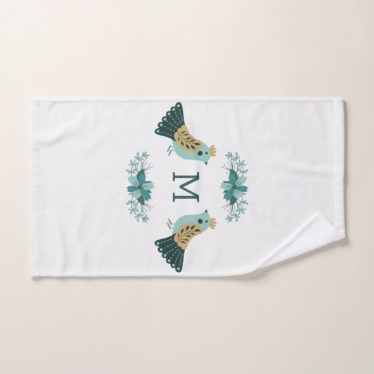 Motif folklorique scandinave avec oiseaux et fleur (Serviette à main)