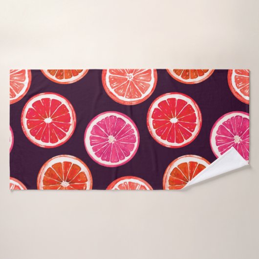 Motif foncé Citrus peint à la main (Serviette de bain)