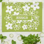 Motif fou de marguerite en vert printemps avec nom<br><div class="desc">Un motif vintage en vert printemps avec une place pour un nom ou un autre texte. Le design fou de la marguerite a un motif floral super. Un look minimal dans des couleurs subtiles avec une simple police sans serif pour un monogramme.</div>