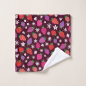 Motif Fraises et Fleurs Blanches  (Gant de toilette)