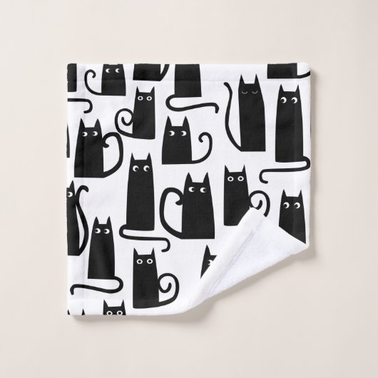 Motif Fun Chat Noir et Blanc (Gant de toilette)
