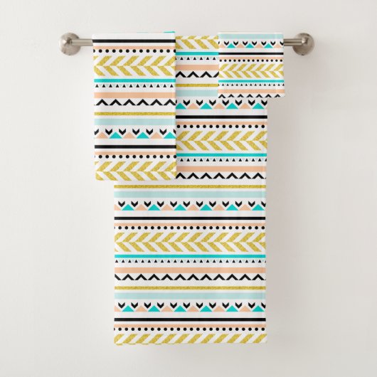 Motif géométrique bleu or inspiré Aztec (En situation)