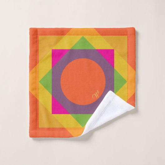 Motif géométrique de couleur vive monogramme (Gant de toilette)