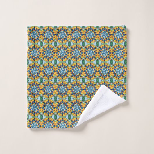 Motif géométrique fractal bleu et jaune (Gant de toilette)