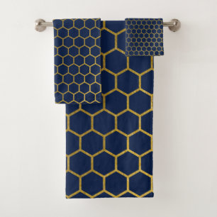 Motif géométrique marine bleu et or Hexagon