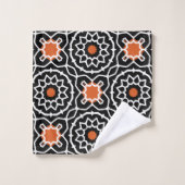 Motif géométrique marocain noir blanc orange (Gant de toilette)
