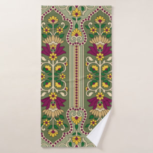 Motif géométrique Mughal Paisley sur fond vert