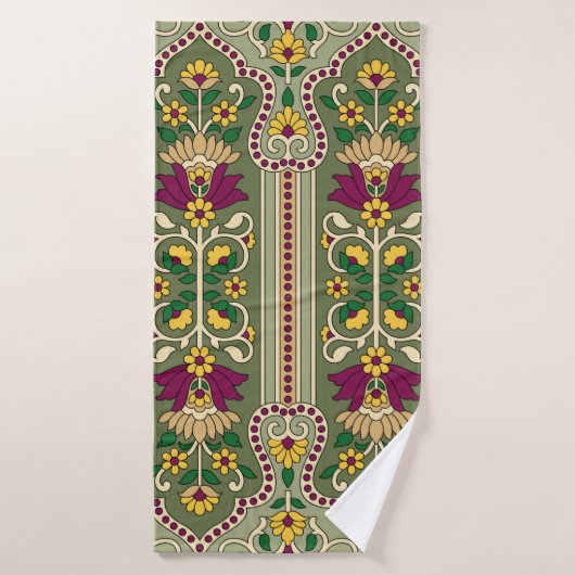 Motif géométrique Mughal Paisley sur fond vert (Serviette de bain)