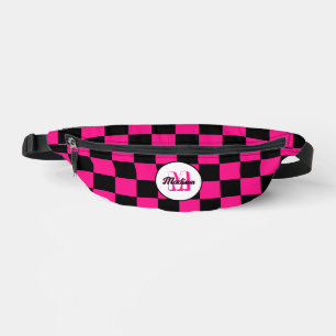 Motif géométrique rétro à carreaux rose chaud noir