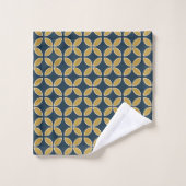 Motif Géométrique Rétro Navy, Moutarde (Gant de toilette)