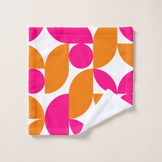 Motif géométrique rose orange du milieu du siècle (Gant de toilette)