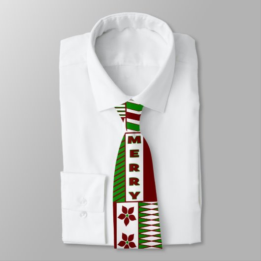 Motif géométrique rouge/vert Joyeux Noël Cravate (Attaché)