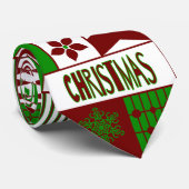 Motif géométrique rouge/vert Joyeux Noël Cravate (Roulé)