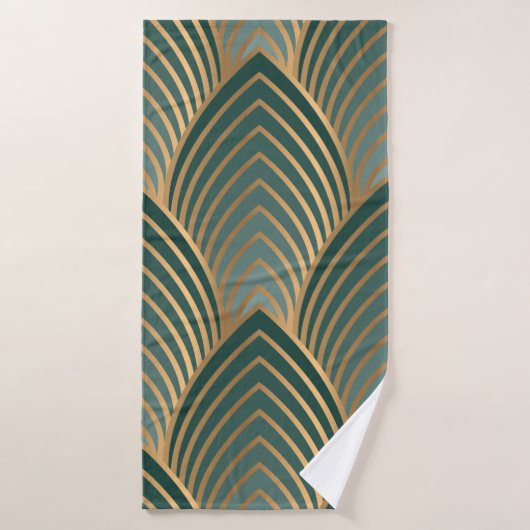 Motif géométrique transparent avec c doré et vert (Serviette de bain)