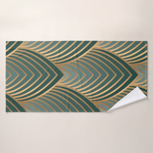 Motif géométrique transparent avec c doré et vert (Serviette de bain)
