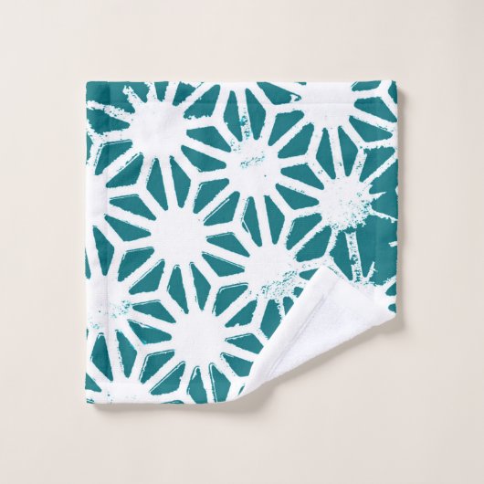 motif géométrique turquoise et blanc (Gant de toilette)