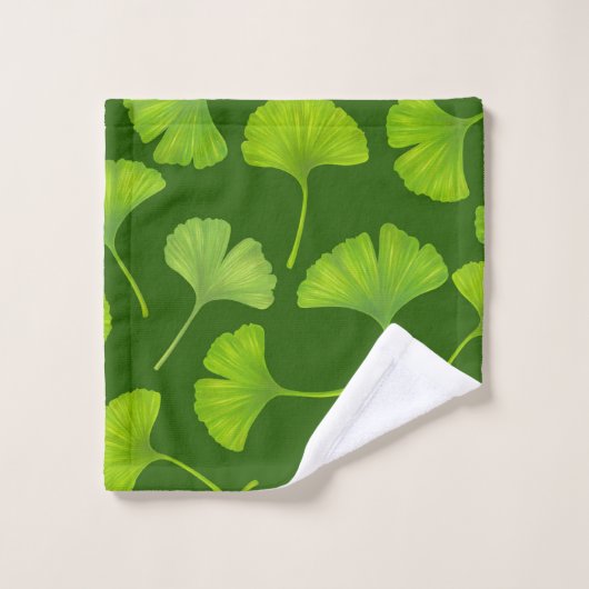Motif Ginkgo sur vert foncé (Gant de toilette)