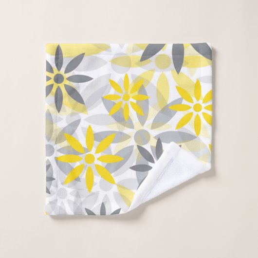 Motif graphique à fleurs gris jaune (Gant de toilette)
