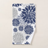 Motif graphique de fleurs gris bleu marine (Serviette à main)