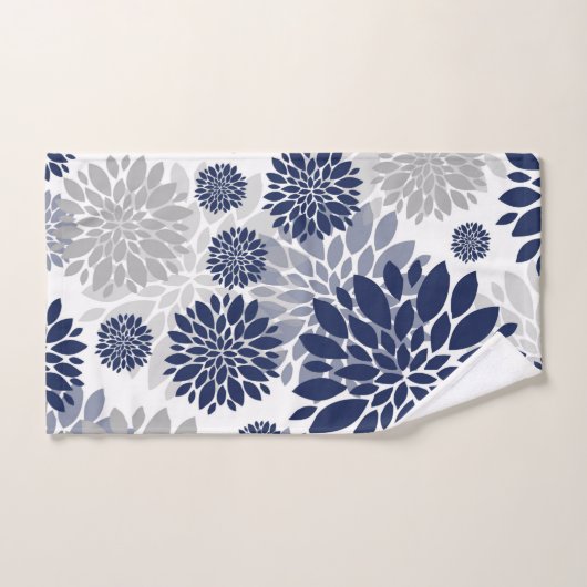 Motif graphique de fleurs gris bleu marine (Serviette à main)