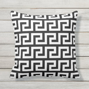 Motif grec de coussins extérieurs noirs et blancs