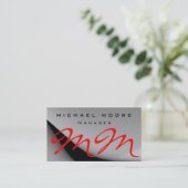 Motif gris Carte de visite Monogramme rouge (Debout devant)