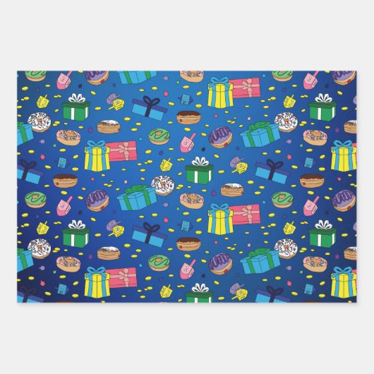 Motif Hanoukka - Papier à envelopper 3 feuilles pl (Devant 3)