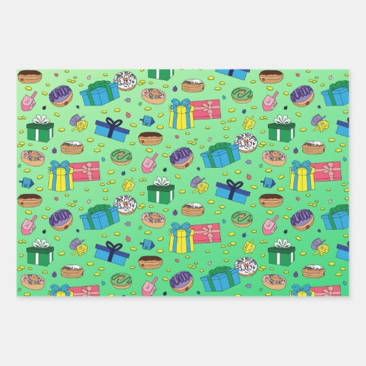 Motif Hanoukka - Papier à envelopper 3 feuilles pl (Devant)