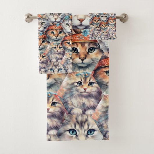 Motif hexagonal de visages de chat (En situation)