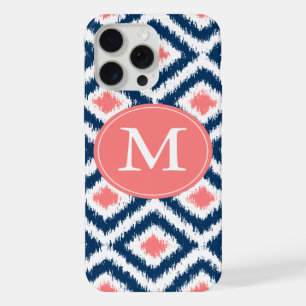 Motif Ikat Diamants Bleu et Corail avec Monogramme