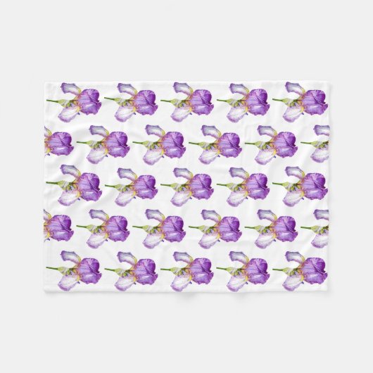 Motif Iris Violet ~ Couverture Fleece Florale Chic (Devant (Horizontal))