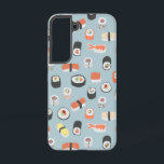 Motif japonais de sushi<br><div class="desc">Un Japaneses sushi, maki roll et nigiri design sur un arrière - plan bleu oeuf de canard. Art original de Nic Squirrell.</div>