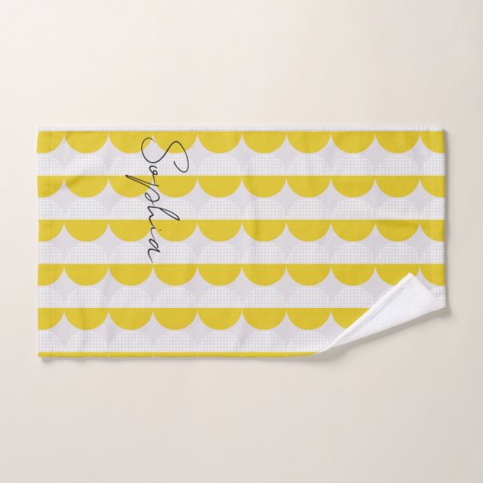 Motif jaune blanc demi-lune Monogramme Pickleball (Serviette à main)