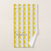 Motif jaune blanc demi-lune Monogramme Pickleball (Serviette à main)