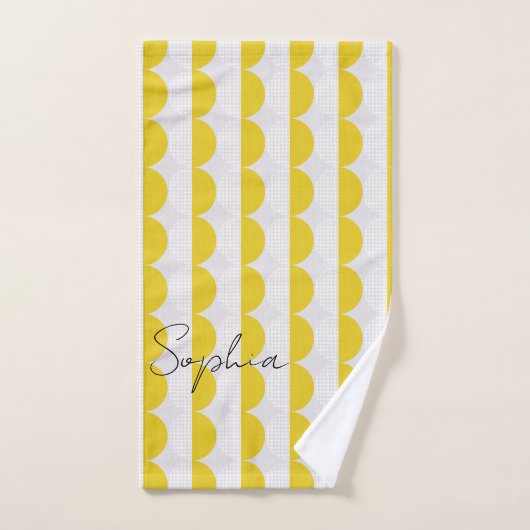 Motif jaune blanc demi-lune Monogramme Pickleball (Serviette à main)